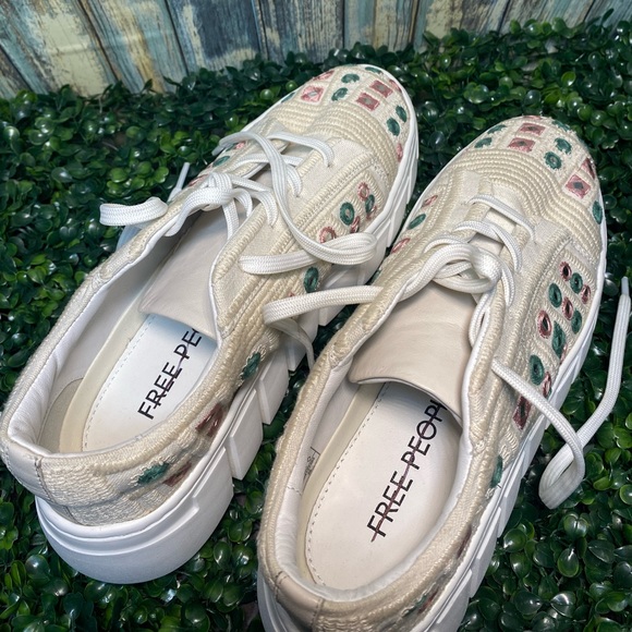 FREE PEOPLE CATCH ME IF YOU CAN WHITE MIRROR COMBO CROCHET SNEAKERS - Picture 6 of 7